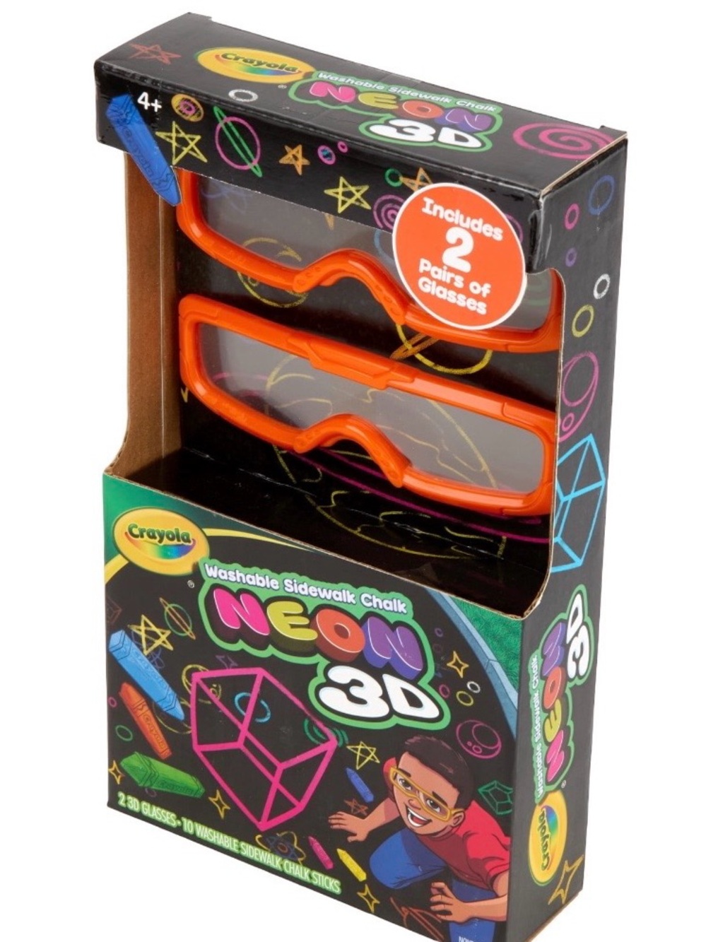 Crayola Neon 3D Sidewalk Chalk with Orange 3D Glasses - 2 Pairs - Picture 2 of 5